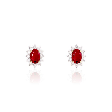 Boucles D'oreilles Or Jaune Rubis Diamants - Puces Femme | Marc Orian