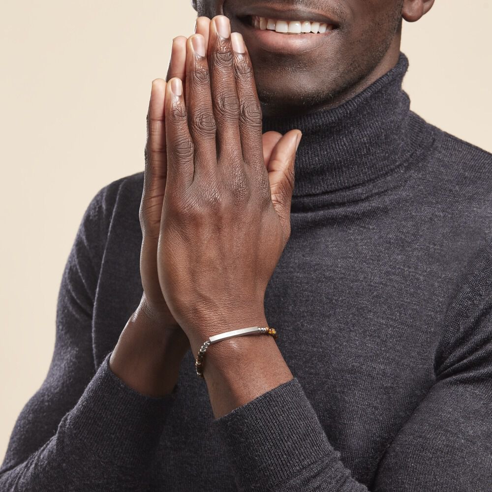 Bracelet Identité Acier Blanc Boules Sebastino œil De Tigre - Gourmettes Homme | Marc Orian