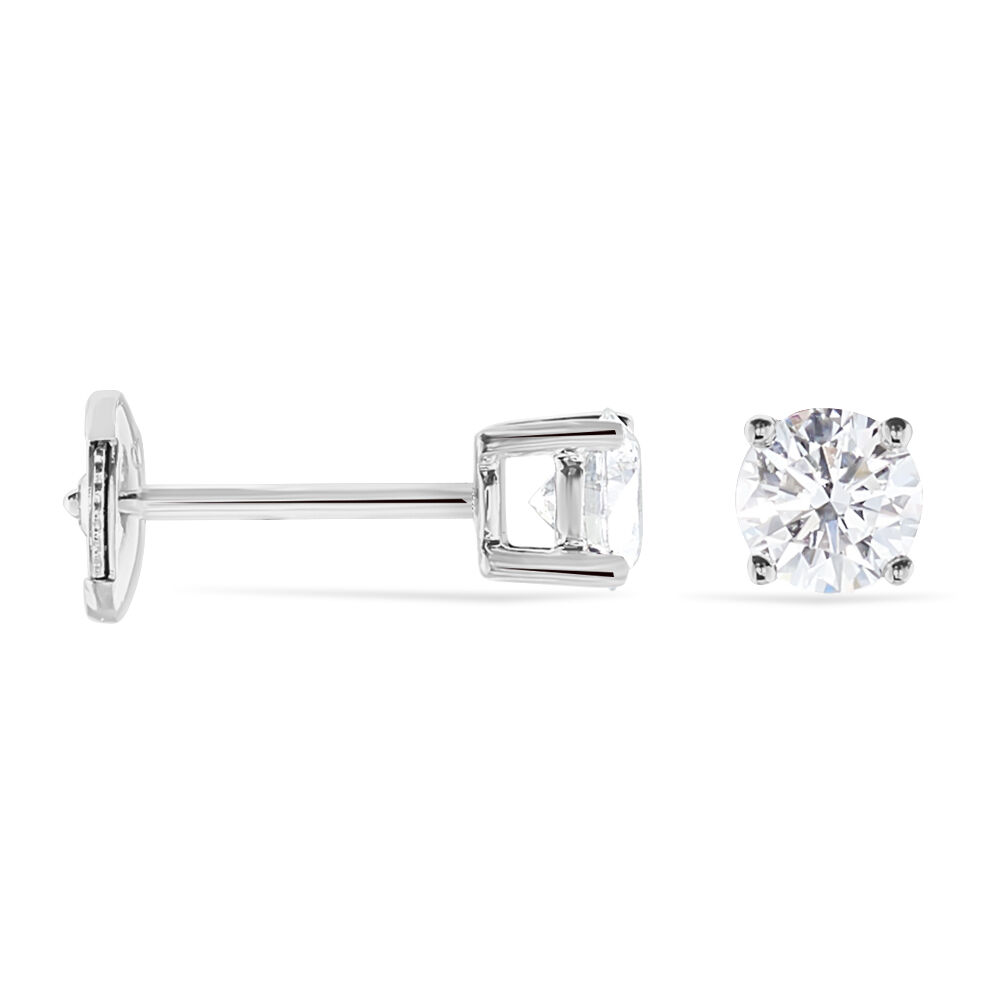 Boucles D'oreilles Puces 4 Griffes Or Blanc Diamant Synthetique - Puces Femme | Marc Orian