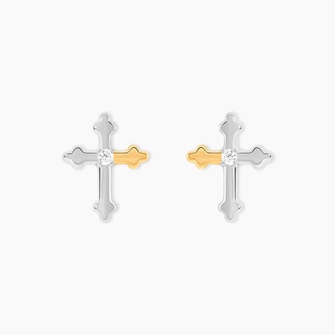 Boucles D'Oreilles Puces Or Jaune Argent Blanc Oxyde De Zirconium - Puces Femme | Marc Orian