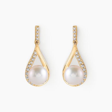 Boucles D'oreilles Pendantes Helin Or Jaune Perle De Culture Et Oxyde - Pendantes Femme | Marc Orian