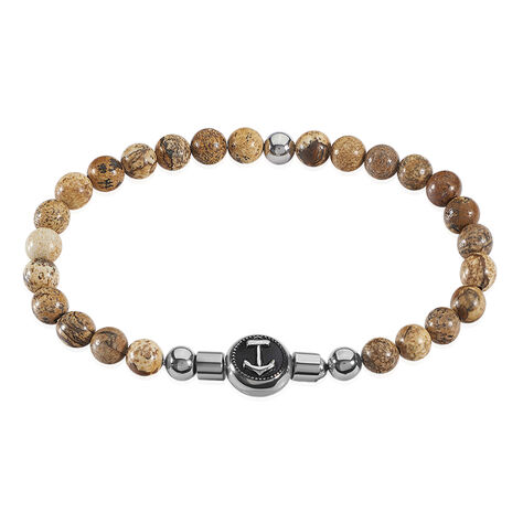 Bracelet Acier Yannice Boules Lisses Pierres Marron - Bracelets Elastique Homme | Marc Orian
