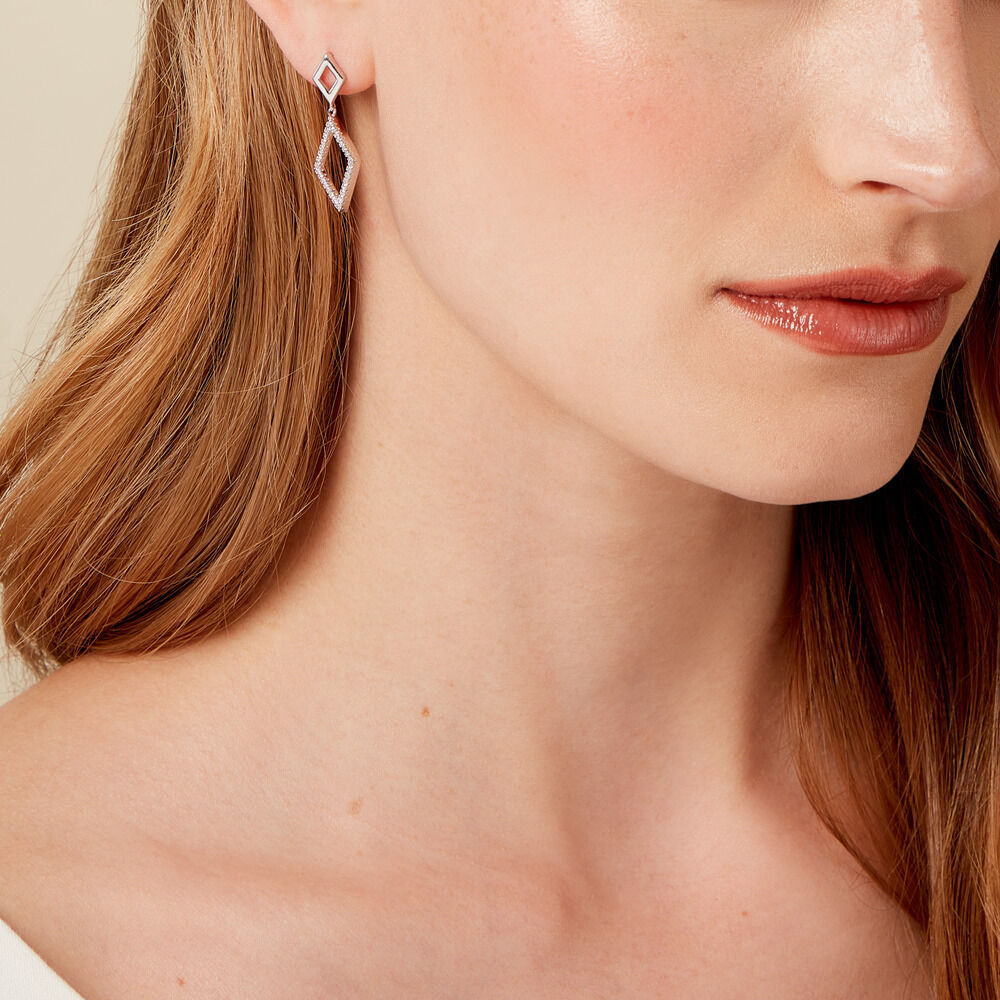 Boucles D'oreilles Pendantes Sounia Argent Blanc Oxyde De Zirconium - Pendantes Femme | Marc Orian