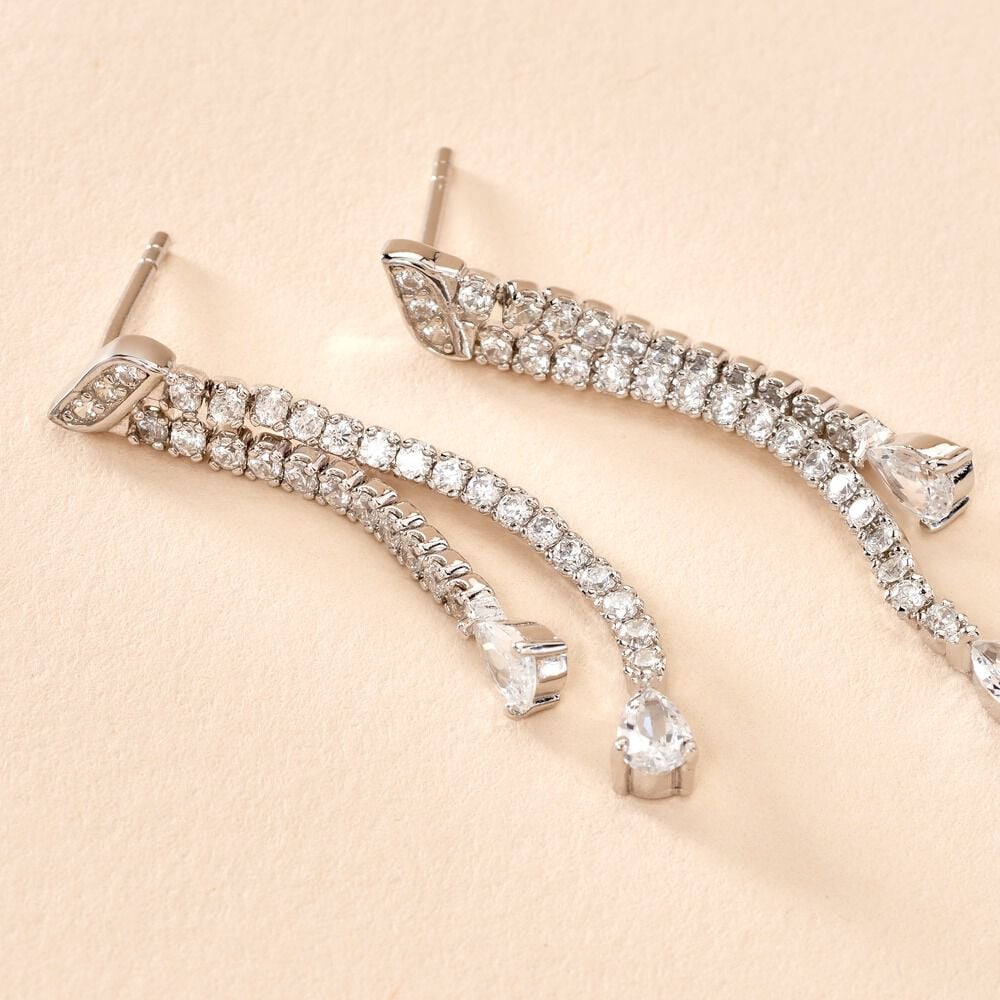 Boucles D'oreilles Pendantes Isalis Argent Blanc Oxyde De Zirconium - Pendantes Femme | Marc Orian