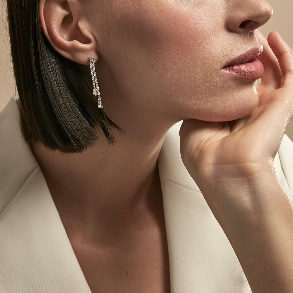 Boucles D'oreilles Pendantes Isalis Argent Blanc Oxyde De Zirconium - Pendantes Femme | Marc Orian