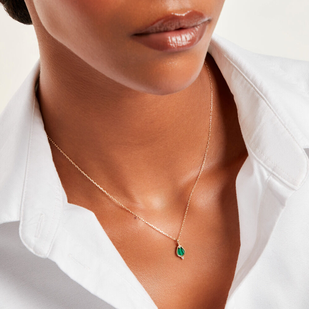 Collier Luminea Or Jaune Malachite Oxyde De Zirconium - Colliers avec pierres Femme | Marc Orian