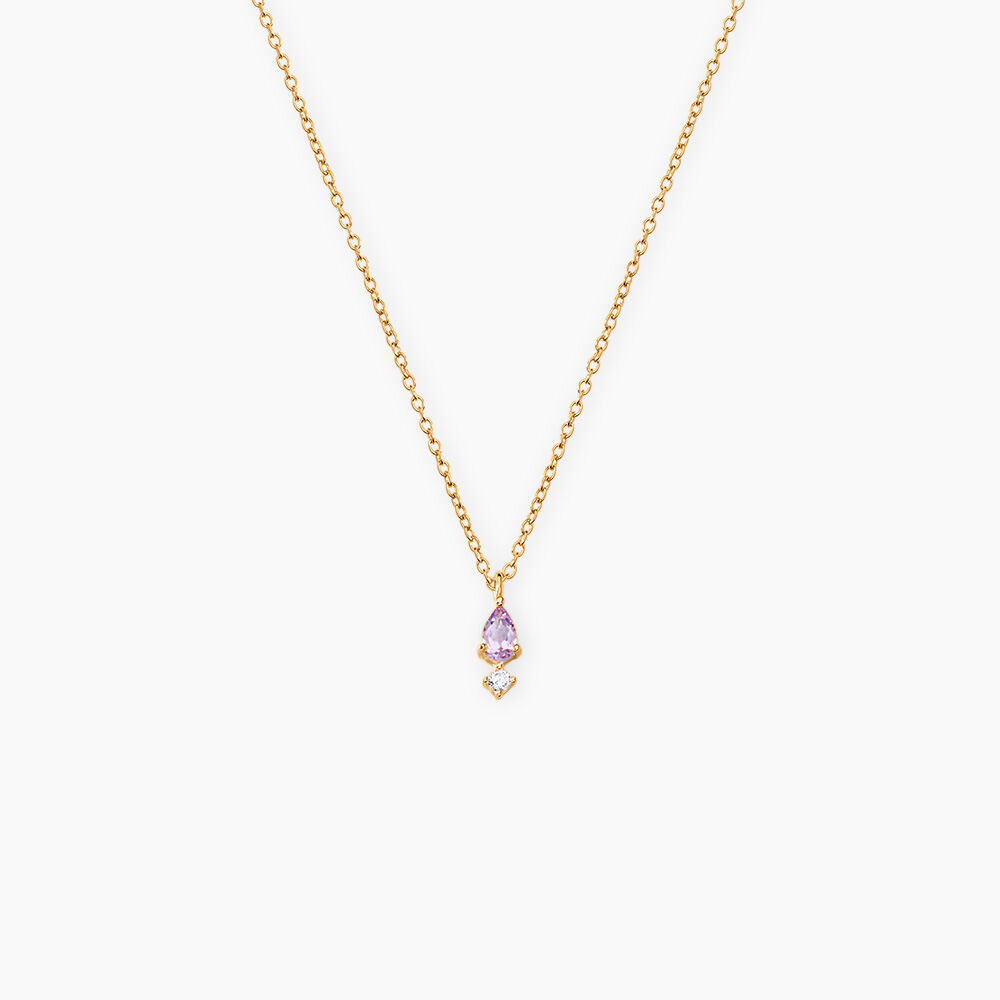 Collier Johannie Argent Dor&eacute; A L'Or 750/1000 Am&eacute;thyste Oxyde De Zirconium - Colliers avec pierres Femme | Marc Orian
