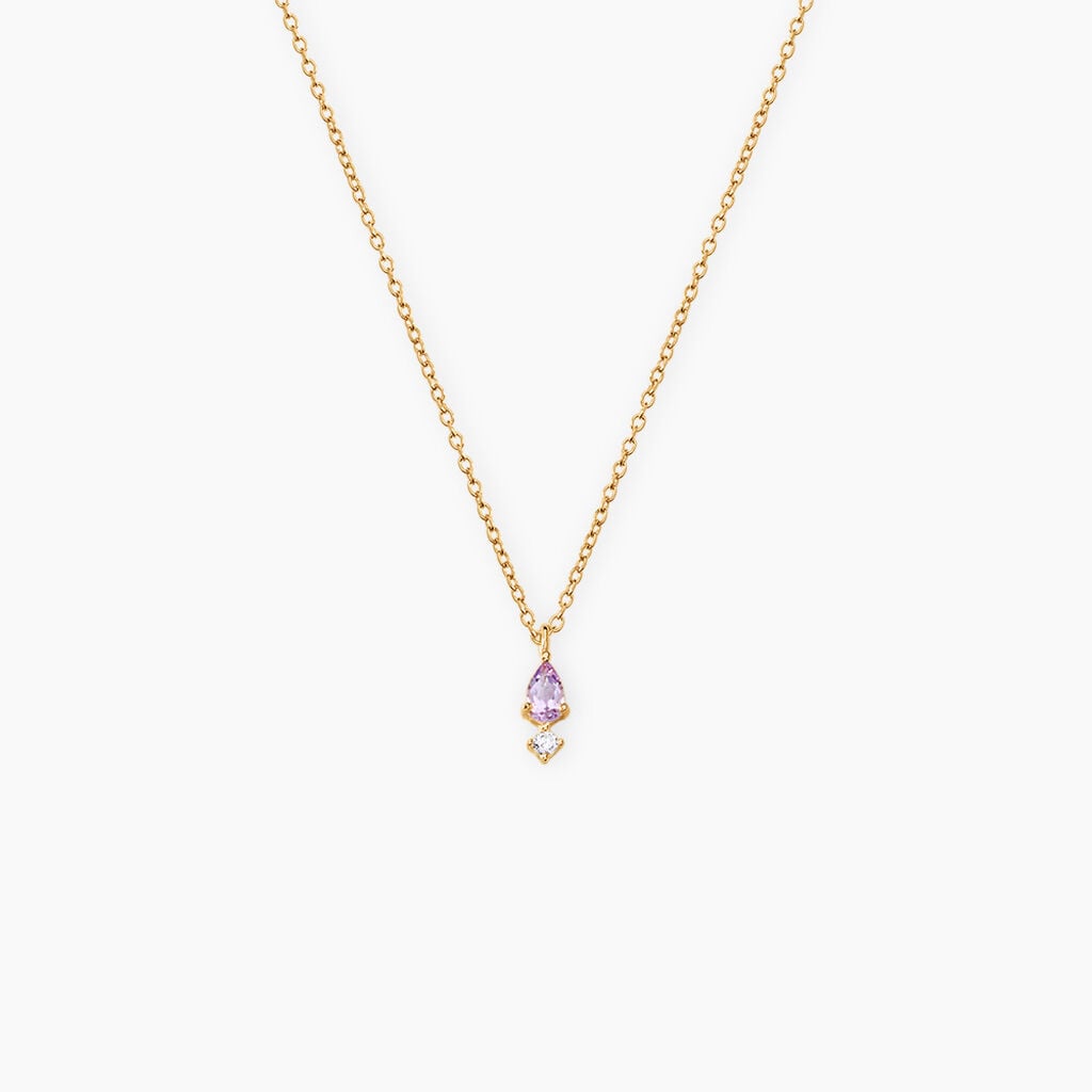 Collier Johannie Argent Dor&eacute; A L'Or 750/1000 Am&eacute;thyste Oxyde De Zirconium - Colliers avec pierres Femme | Marc Orian