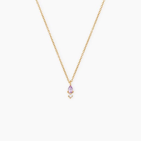 Collier Johannie Argent Dor&eacute; A L'Or 750/1000 Am&eacute;thyste Oxyde De Zirconium - Colliers avec pierres Femme | Marc Orian