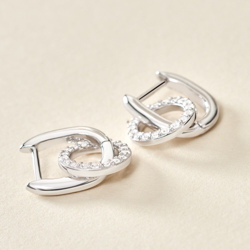 Cr&eacute;oles Riva Argent Blanc Oxyde De Zirconium - Cr&eacute;oles Femme | Marc Orian