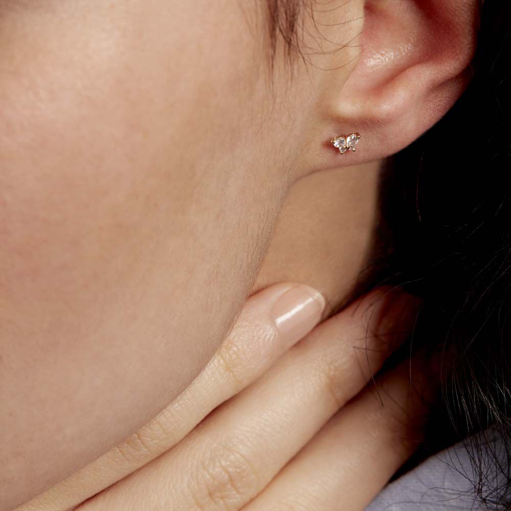 Boucles D'oreilles Puces Eleanor Fleur Or Jaune Oxyde De Zirconium - Puces Famille | Marc Orian