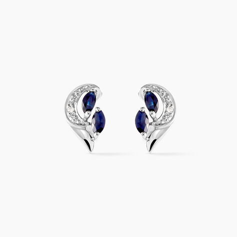 Boucles D'oreilles Puces Sakina Or Blanc Saphir Et Diamant - Boucles d'oreilles mariage Femme | Marc Orian