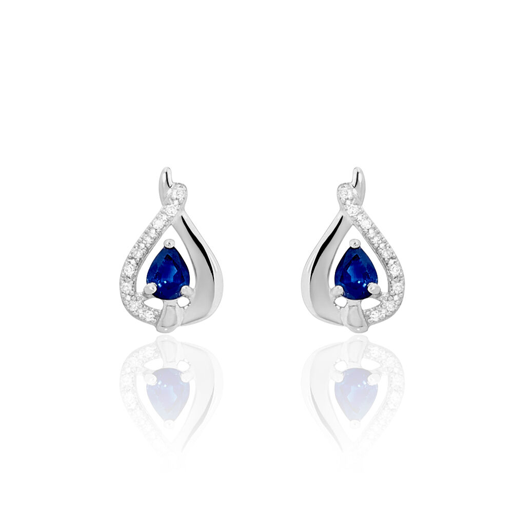 Boucles D'oreilles Puces Boucla Or Blanc Saphir Et Diamant - Puces Femme | Marc Orian