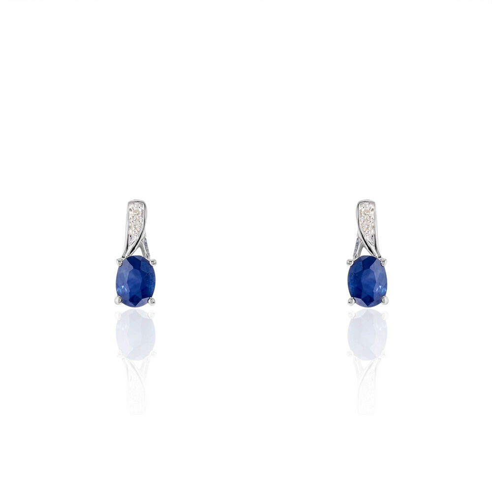 Boucles D'oreilles Puces Charmante Or Blanc Saphir Et Diamant - Puces Femme | Marc Orian