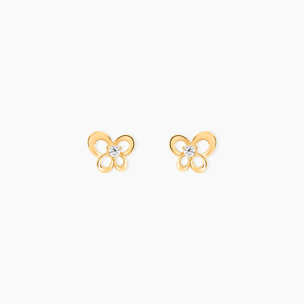 Boucles D'oreilles Puces Cathy Fleur Or Jaune Oxyde De Zirconium - Puces Famille | Marc Orian