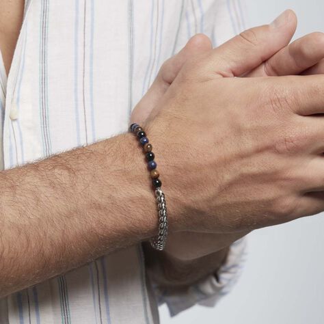 Bracelet Acier Blanc Calum œil De Tigre Onyx Agathe - Bracelets chaînes Homme | Marc Orian