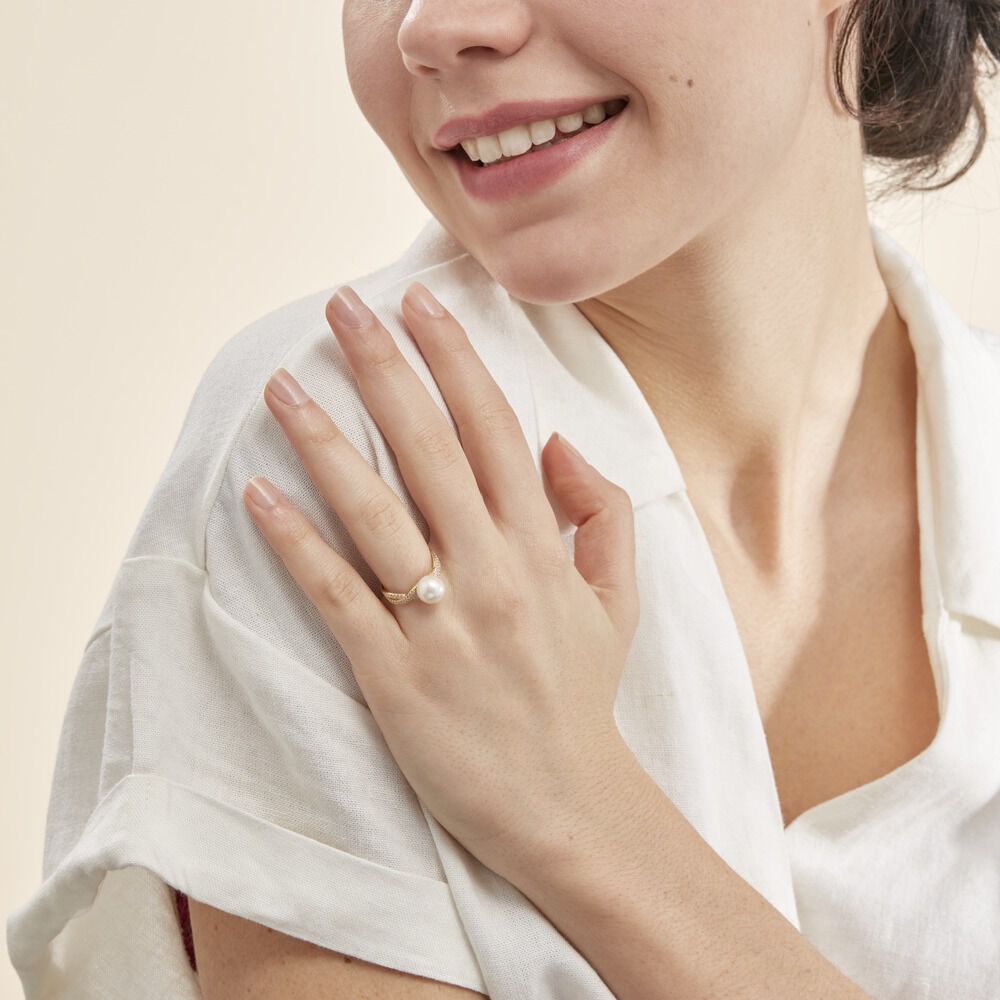 Bague Maria-theresa Or Jaune Perle De Culture Et Oxyde De Zirconium - Bagues vintage Femme | Marc Orian