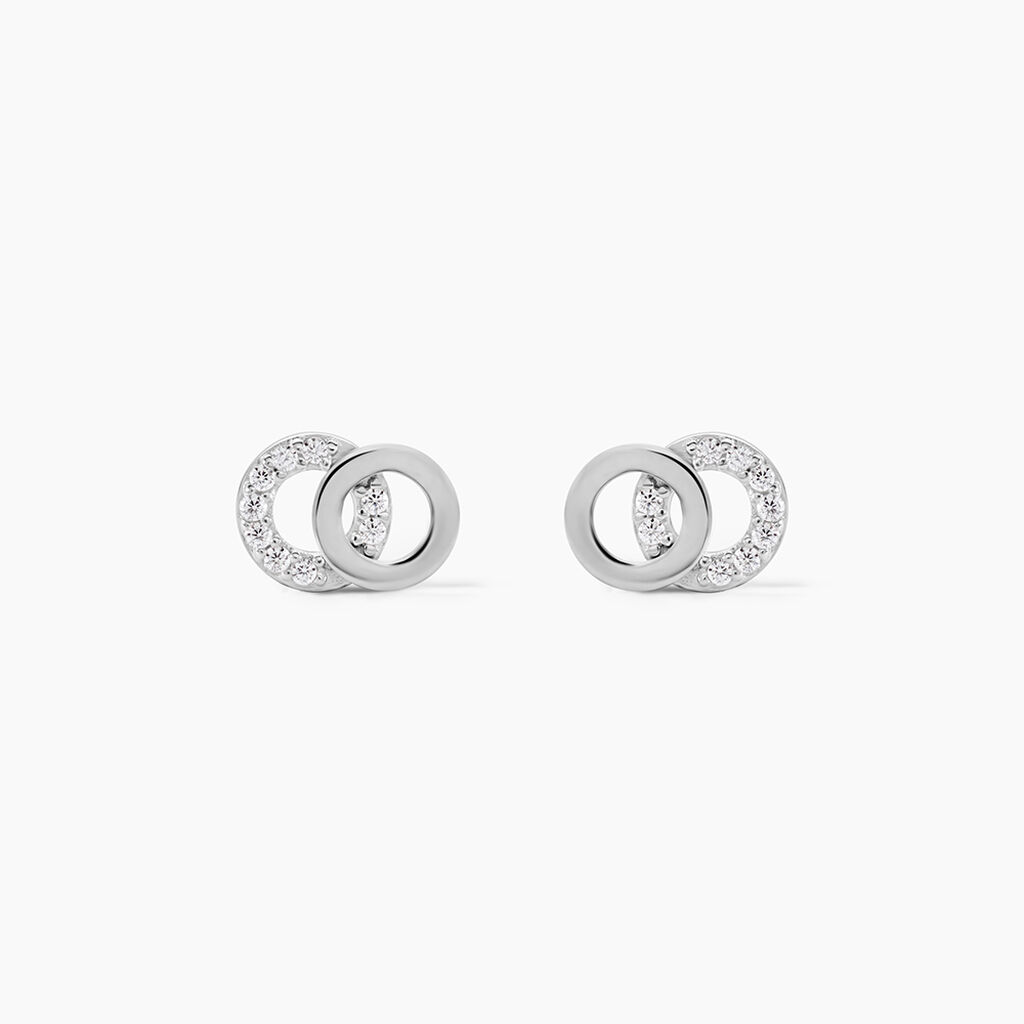 Boucles D'oreilles Puces Edmee Double Cercles Or Blanc Oxyde - Puces Femme | Marc Orian