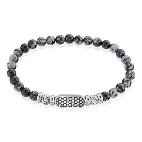 Bracelet Philo Acier Blanc Obsidienne Pierre De Lave - Bracelets cha&icirc;nes Homme | Marc Orian