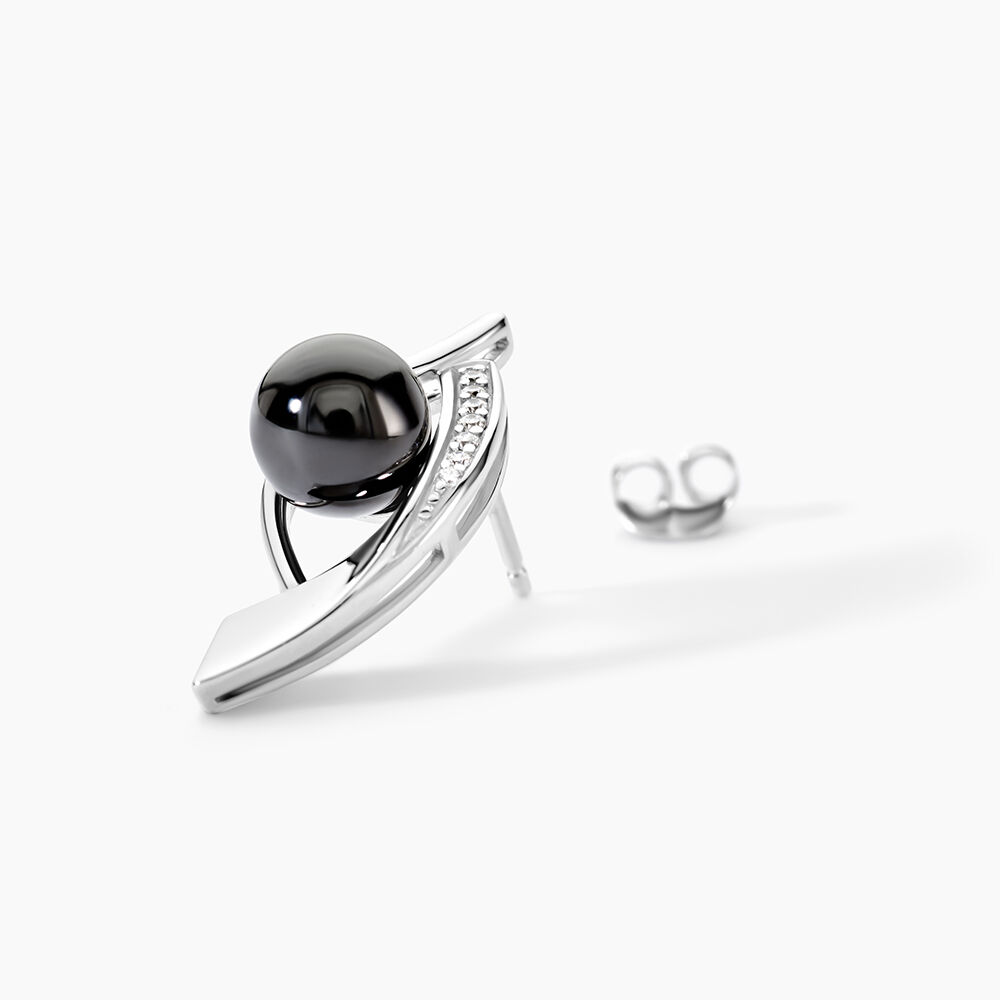 Boucles D'oreilles Pendantes Sharon Argent Blanc C&eacute;ramique Et Oxyde - Pendantes Femme | Marc Orian