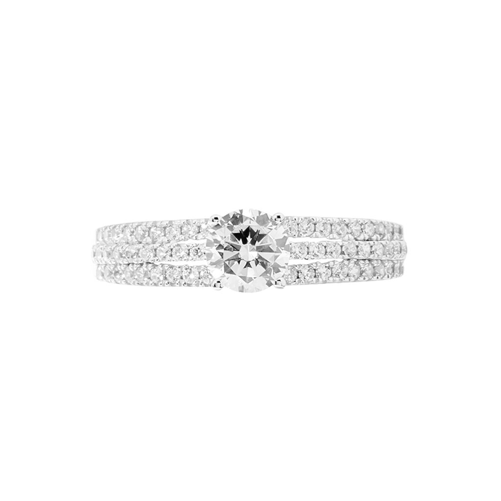Bague Solitaire Ceridwen 3 Rangs Or Blanc Oxyde De Zirconium - Bagues Solitaire Femme | Marc Orian