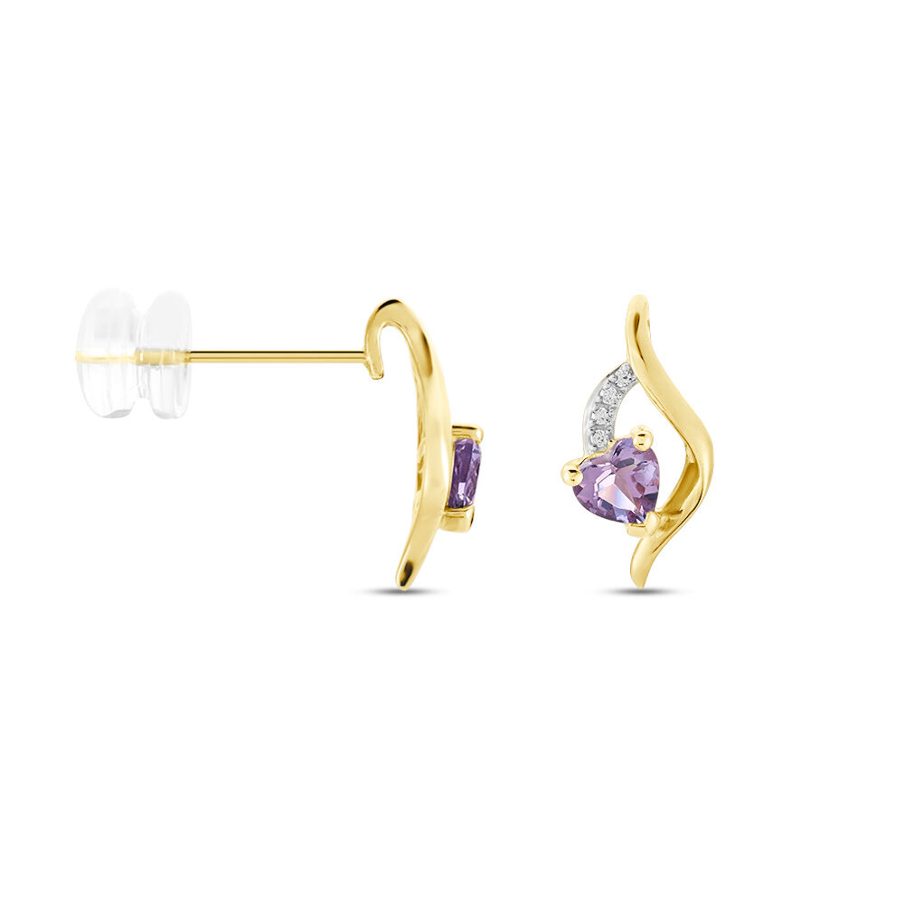 Boucles D'oreilles Puces Silucia Or Jaune Améthyste Oxyde De Zirconium - Puces Femme | Marc Orian