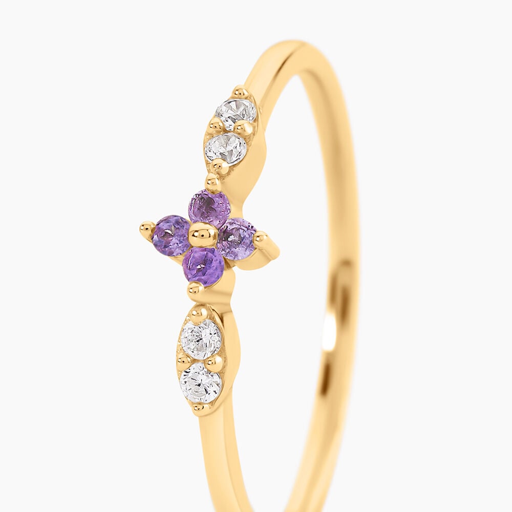 Bague Jochem Argent Dor&eacute; A L'Or 750/1000 Am&eacute;thyste Oxyde De Zirconium - Bagues pierres fines Femme | Marc Orian