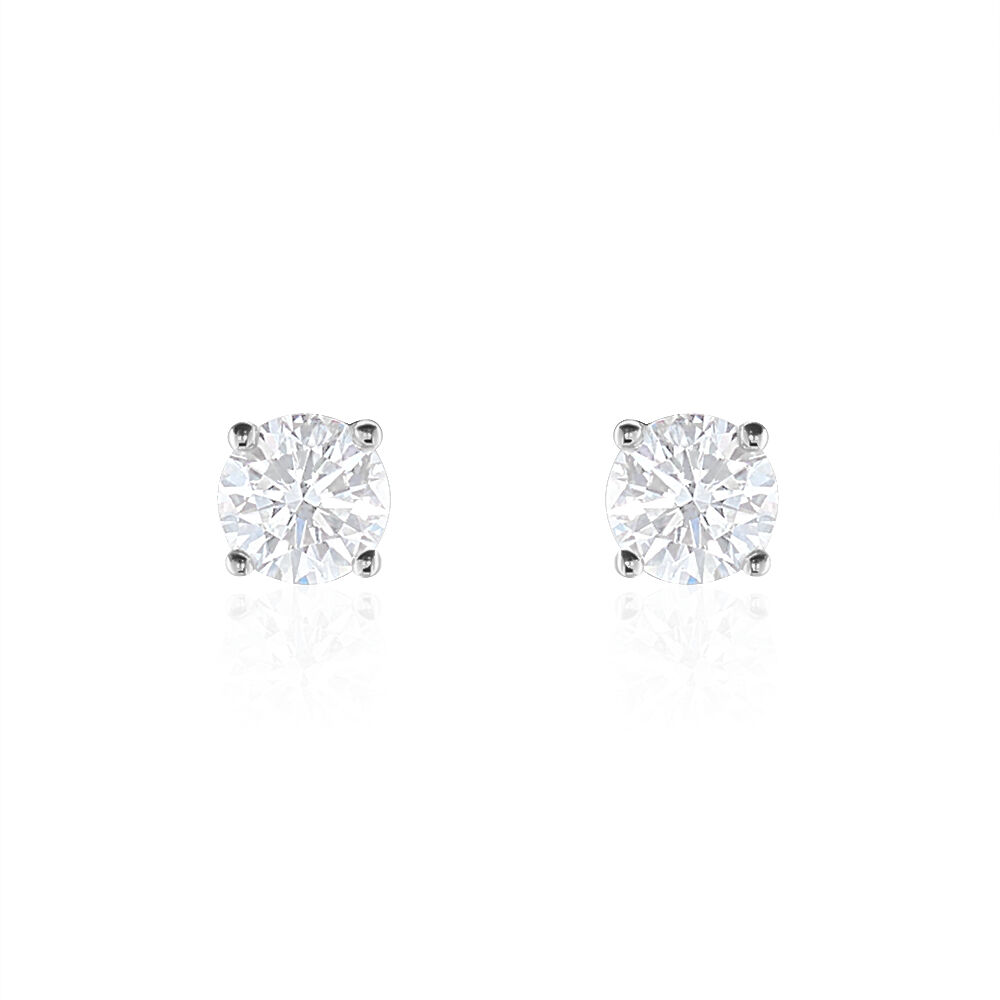 Boucles D'oreilles Puces 4 Griffes Or Blanc Diamant Synthetique - Puces Femme | Marc Orian