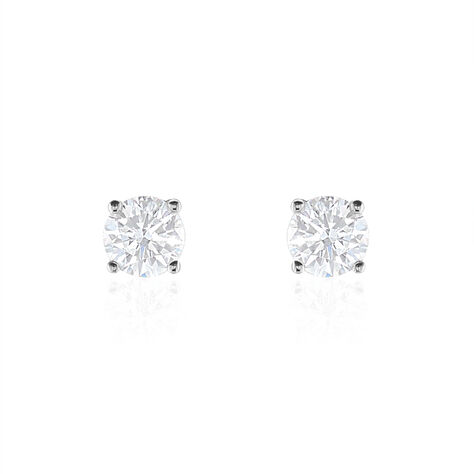 Boucles D'oreilles Puces 4 Griffes Or Blanc Diamant Synthetique - Puces Femme | Marc Orian
