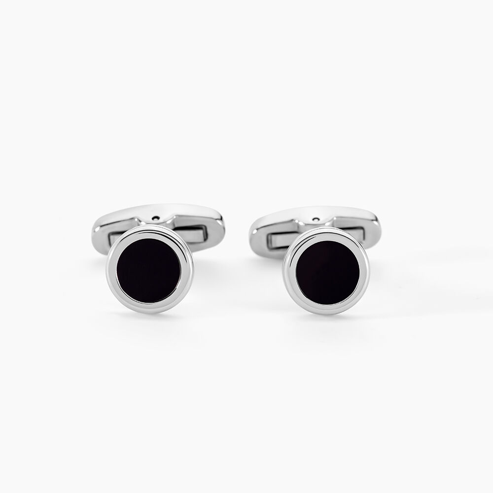 Boutons De Manchettes Jourdan Athos Acier Argenté Onyx - Bijoux Homme | Marc Orian