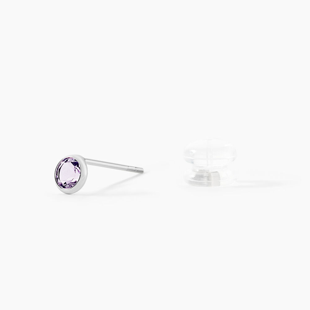 Boucles D'oreilles Puces Edy Serti Clos Or Blanc Amethyste - Puces Femme | Marc Orian