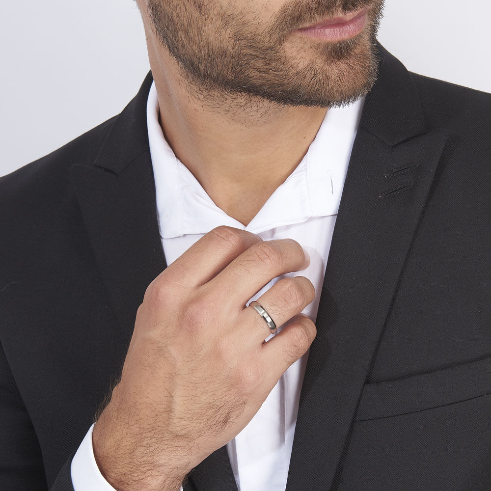 Alliance Ruban Mat Et Billant Biseautee Palladium Blanc - Alliances duo Homme | Marc Orian
