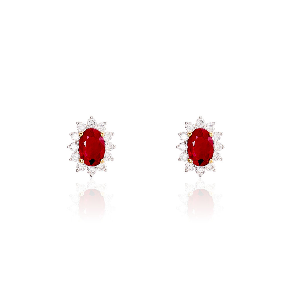 Boucles D'oreilles Or Jaune Rubis Diamants - Puces Femme | Marc Orian