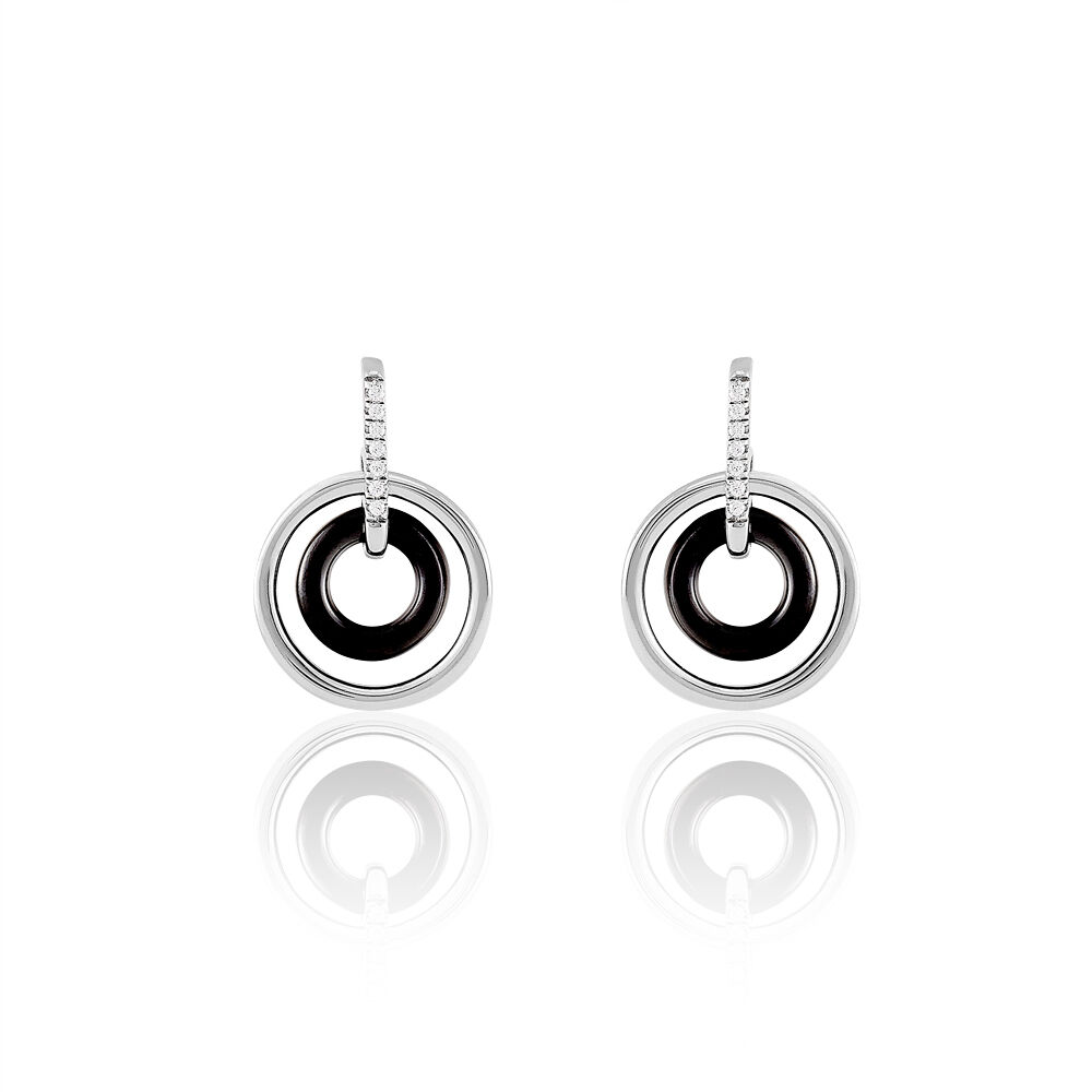 Boucles D'oreilles Pendantes Ina Argent Blanc C&eacute;ramique Et Oxyde - Pendantes Femme | Marc Orian
