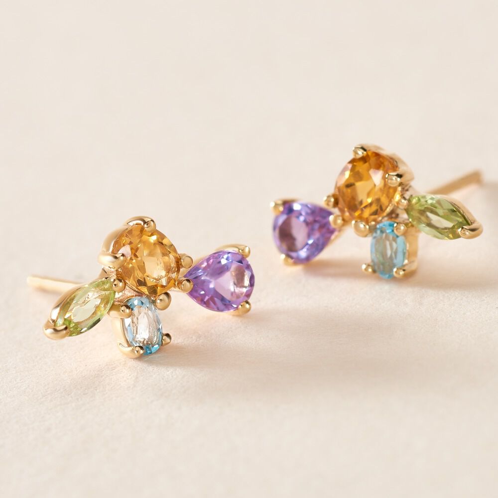Boucles D'oreilles Puces Hortense Or Jaune Citrine Am&eacute;thyste Topaze - Puces Femme | Marc Orian