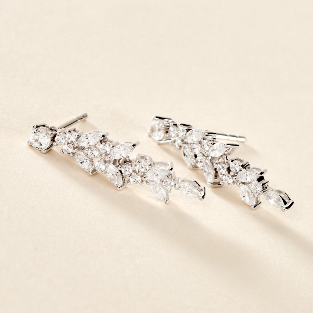 Boucles D'oreilles Pendantes Argent Blanc Precieux Flocon Oxyde - Pendantes Femme | Marc Orian