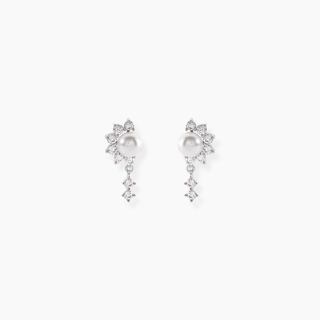 Boucles D'Oreilles Pendantes Isabel Argent Blanc Perle De Culture Oxyde De Zirconium - Pendantes Femme | Marc Orian