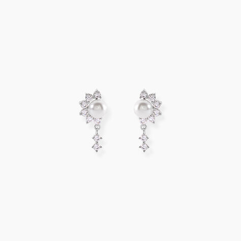 Boucles D'Oreilles Pendantes Isabel Argent Blanc Perle De Culture Oxyde De Zirconium - Pendantes Femme | Marc Orian