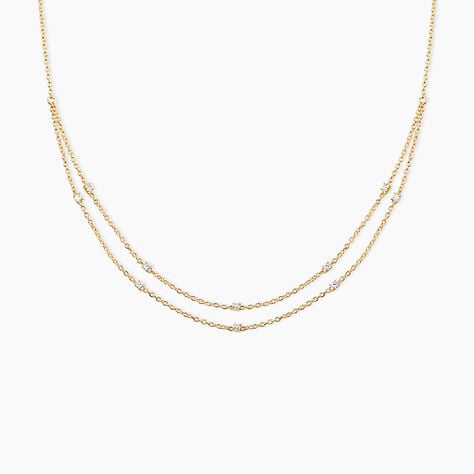 Collier Modestie Argent Dor&eacute; A L'Or 750/1000 Oxyde De Zirconium - Colliers avec pierres Femme | Marc Orian