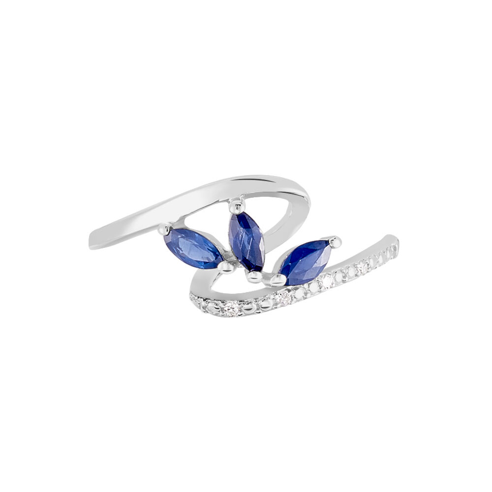 Bague Petale Or Blanc Saphir Et Diamant - Bagues fiançailles Femme | Marc Orian
