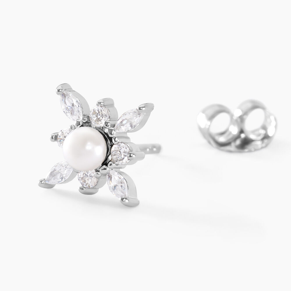Boucles D'oreilles Puces Rhoda Argent Blanc Perle De Culture Oxyde - Puces Femme | Marc Orian