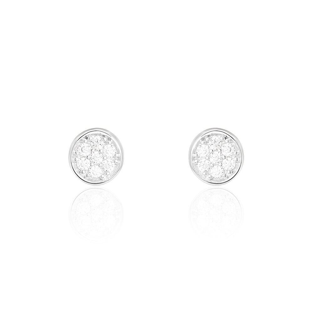 Boucles D'oreilles Puces Pastille Serti Clos Or Blanc Oxyde - Puces Femme | Marc Orian
