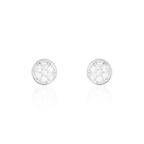 Boucles D'oreilles Puces Pastille Serti Clos Or Blanc Oxyde - Puces Femme | Marc Orian