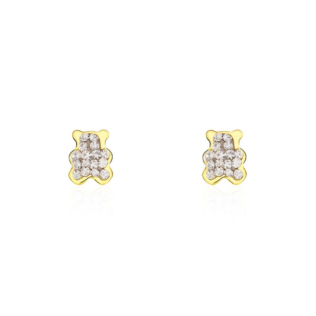 Boucles D'oreilles Puces Emerica Ours 0 Or Jaune Strass - Puces Enfant | Marc Orian