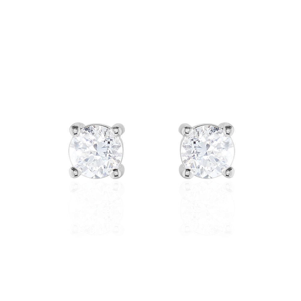 Boucles D'oreilles Puces 4 Griffes Or Blanc Diamant Synthetique - Puces Femme | Marc Orian