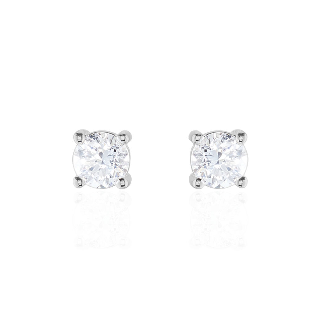 Boucles D'oreilles Puces 4 Griffes Or Blanc Diamant Synthetique - Puces Femme | Marc Orian