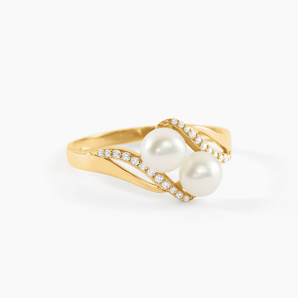Bague Loeva Or Jaune Perle De Culture Et Oxyde De Zirconium - Bagues vintage Femme | Marc Orian