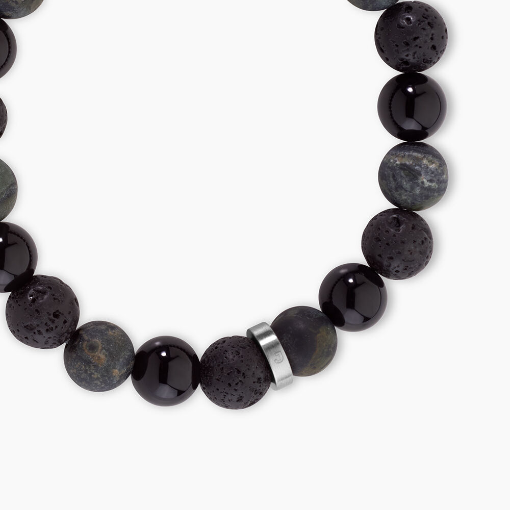 Bracelet Naturel Acier Argent&eacute; Pierre De Lave Jaspe Africain Agate - Bracelets cha&icirc;nes Homme | Marc Orian