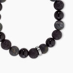 Bracelet Naturel Acier Argent&eacute; Pierre De Lave Jaspe Africain Agate - Bracelets cha&icirc;nes Homme | Marc Orian