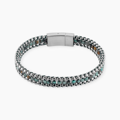 Bracelet Naturel Acier Blanc Jaspe Africain - Bracelets cha&icirc;nes Homme | Marc Orian